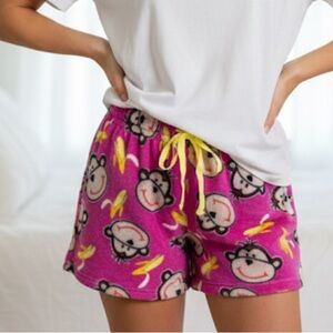 Bobbi Brooks Fuzzy Casual Pink Monkey Print Pajama Shorts